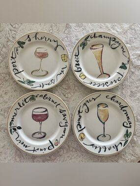 Vintage Rosanna Wine Glass Appetizer/Dessert Plates - 4 pc